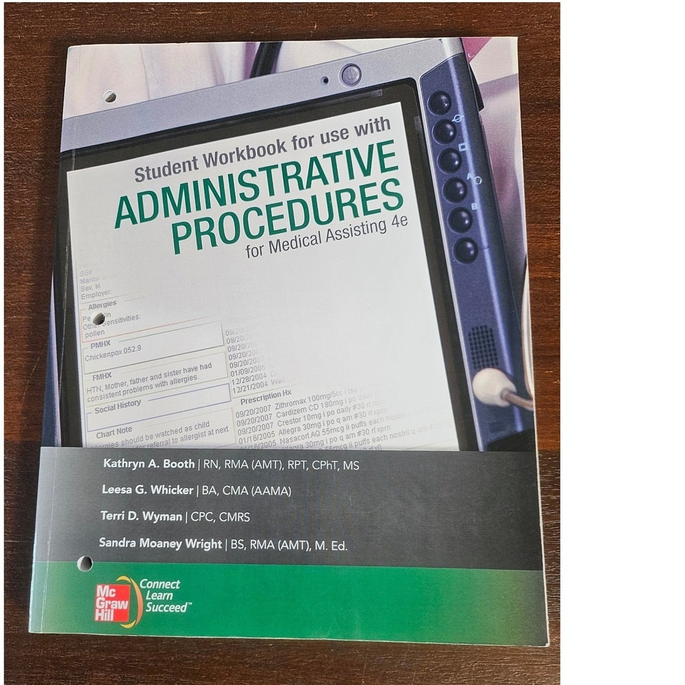 McGraw Hill Administrative Procedures for Medical Assisting 4e Workbook Green